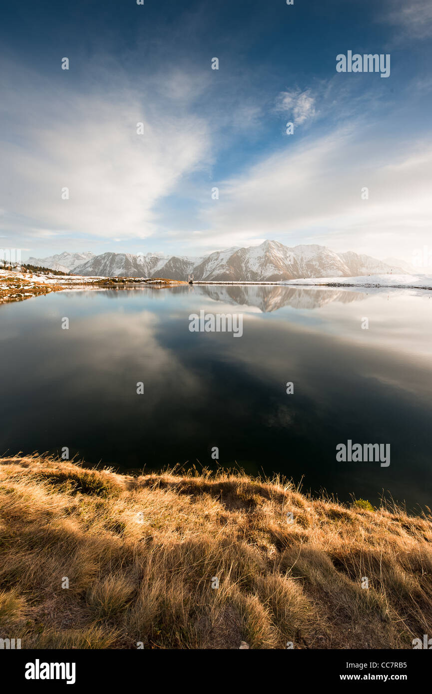 panoramic view of lake at bettmeralp, wallis, switzerland Stock Photo
