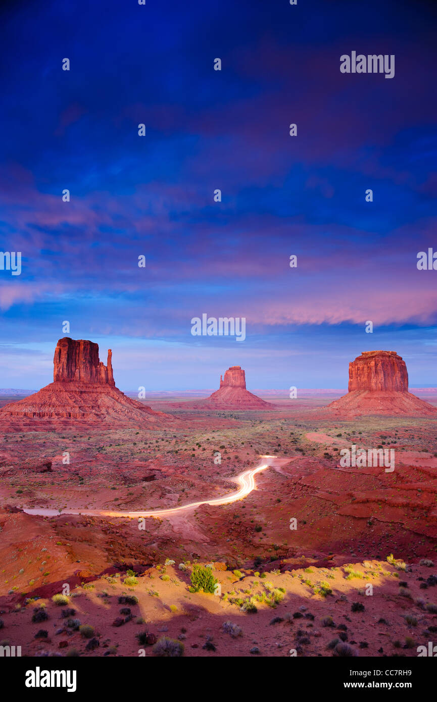 Monument Valley at dusk after sunset, Utah, USA Stock Photo
