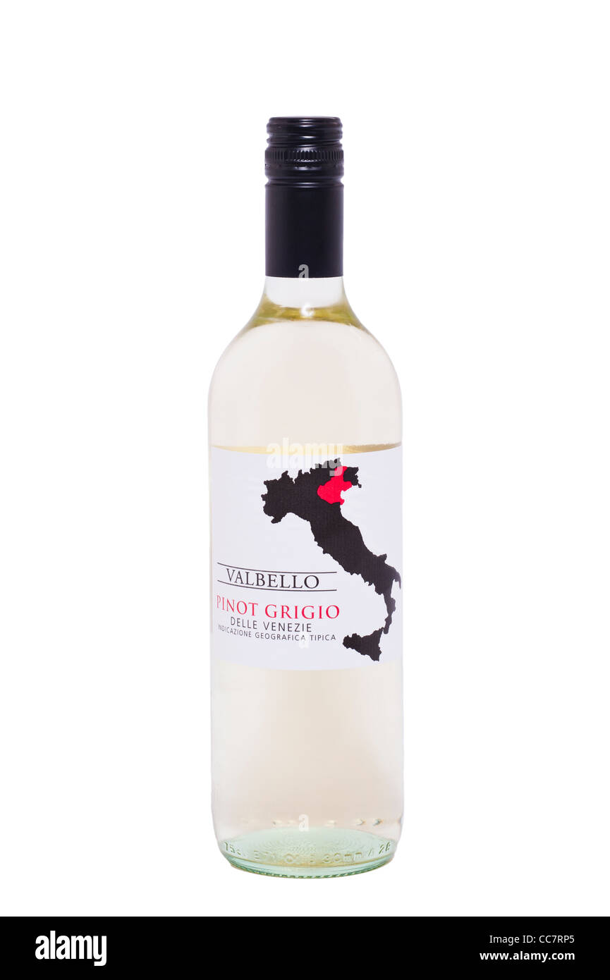 A bottle of Pinot Grigio Valbello white wine on a white background Stock Photo