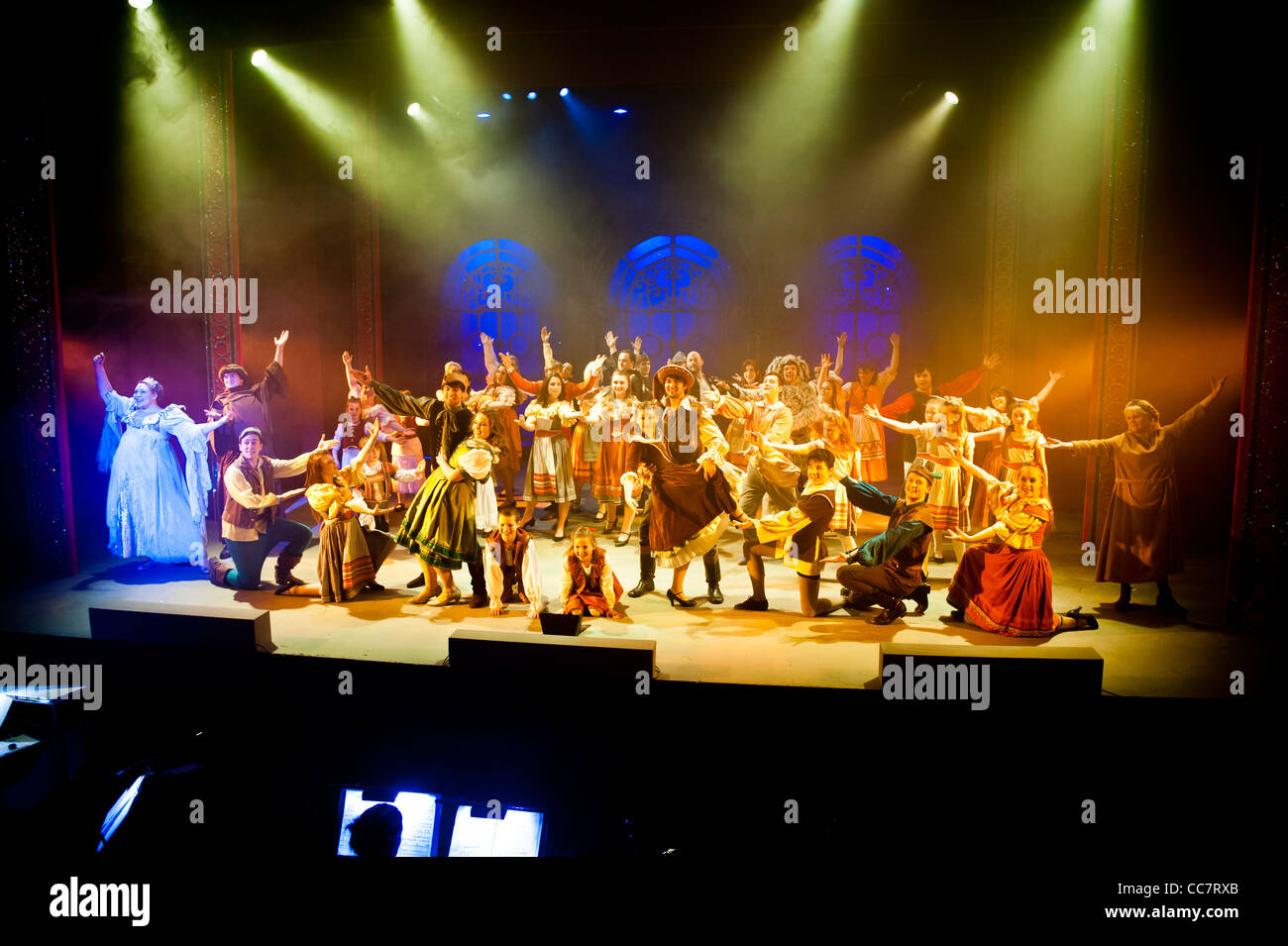Grand finale of an amateur theatre pantomime version of the legend of ...