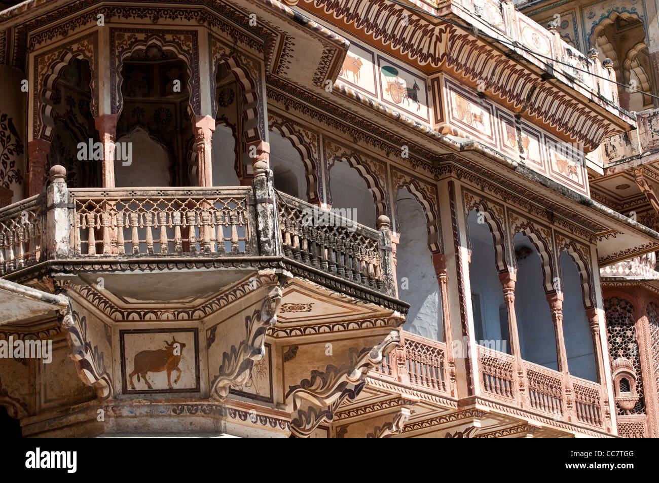 Colourful house with balconies, Pushkar, Rajasthan, India Stock Photo