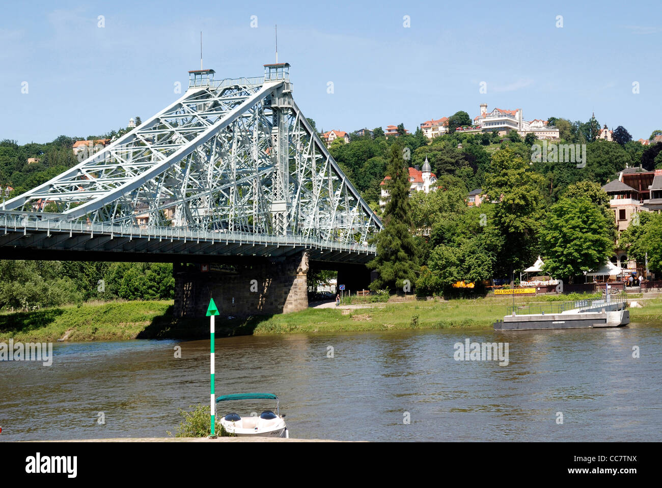 Bridge Loschwitzer Bruecke at the river Elbe in Dresden Stock Photo