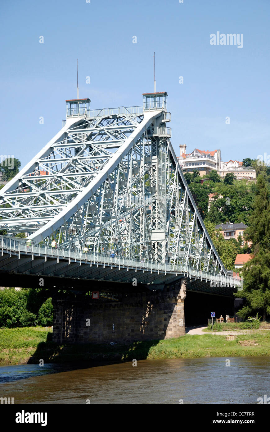 Bridge Loschwitzer Bruecke at the river Elbe in Dresden Stock Photo