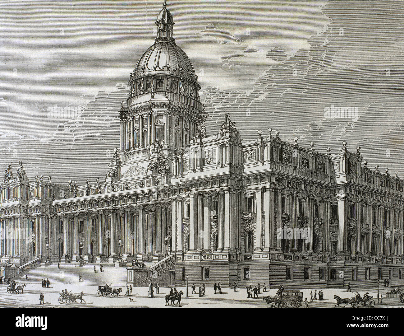 History of Australia. 19th century. Melbourne. Parliament's Palace. Original plans. The project was never completed. Engraving. Stock Photo