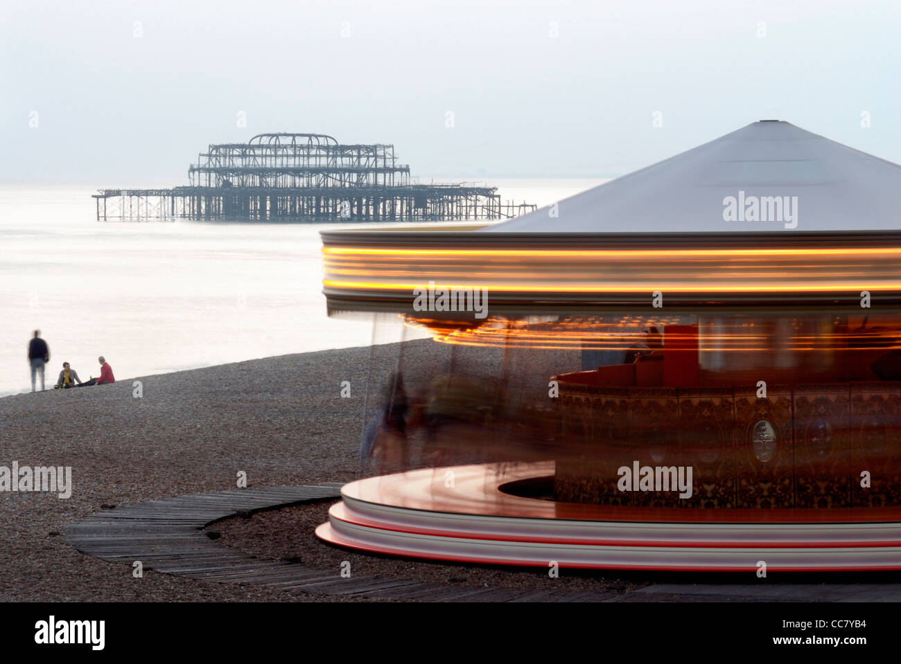 West Pier and merry-go-round, Brighton, East sussex,england,uk Stock Photo