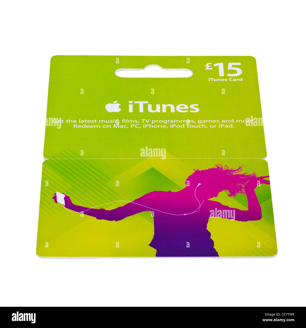 A voucher for £15 for apple i Tunes on a white background Stock Photo