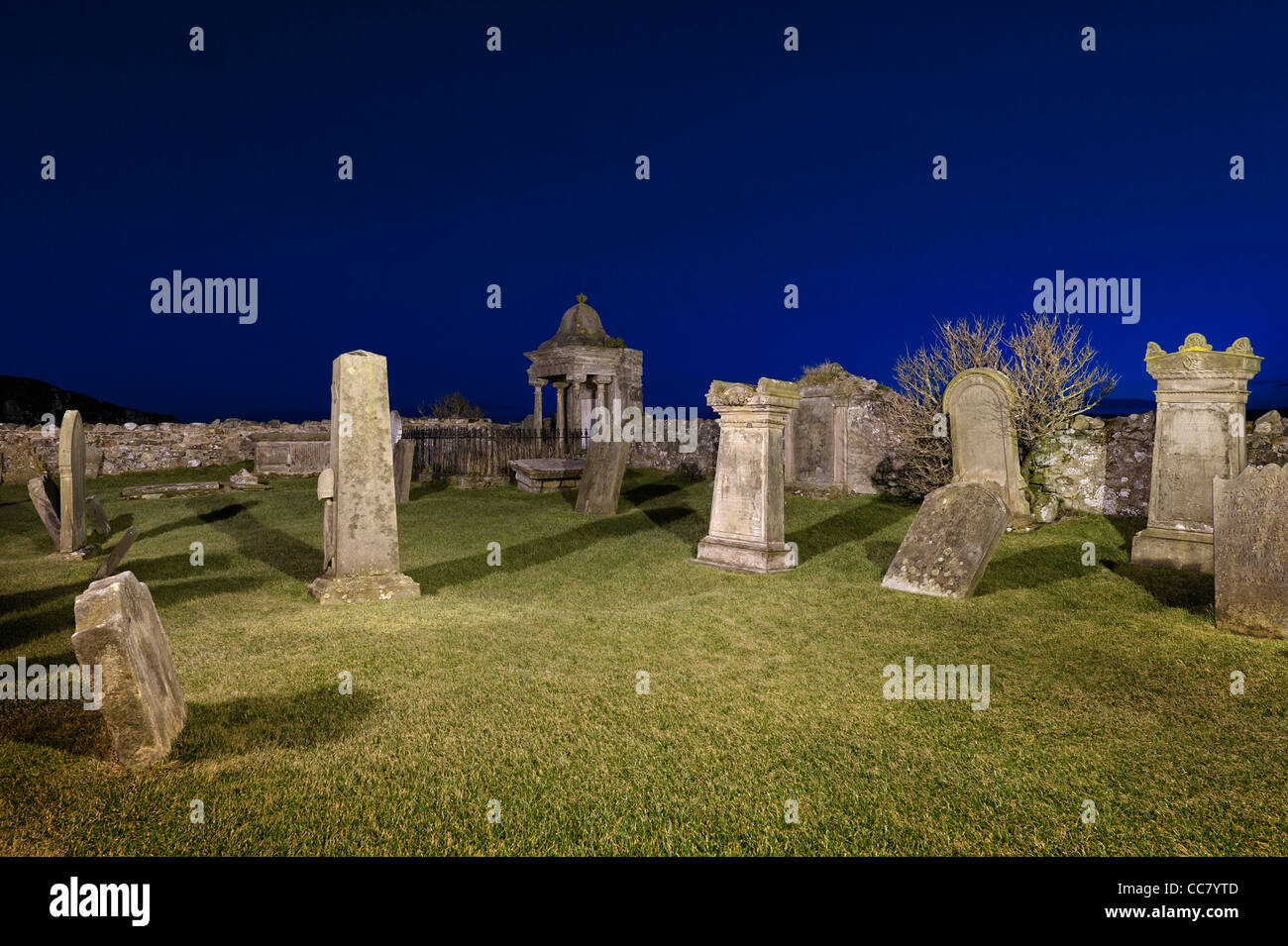 Graveyard at night Stock Photo