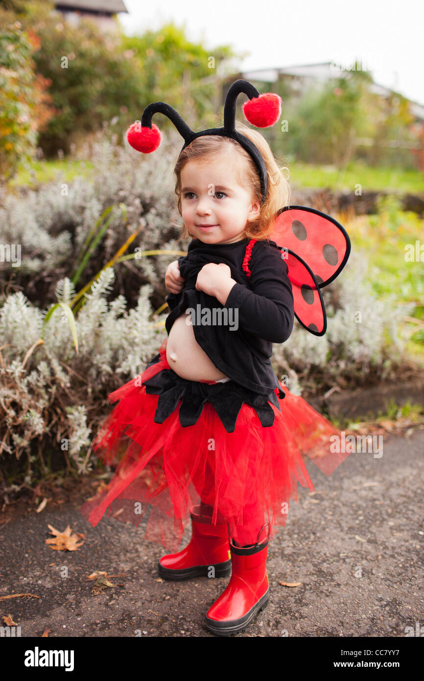 Girl Dressed-Up as Ladybug, Portland, Multnomah County, Oregon, USA Stock Photo