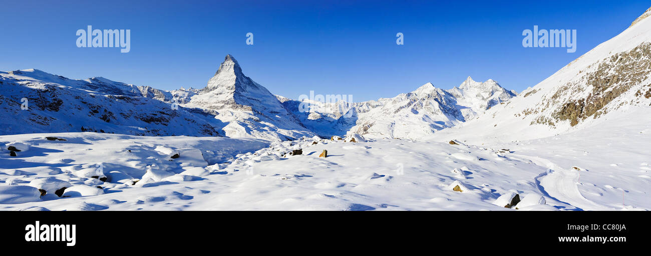 Panoramic view of Matterhorn from Blauherd, Zermatt, Switzerland Stock Photo