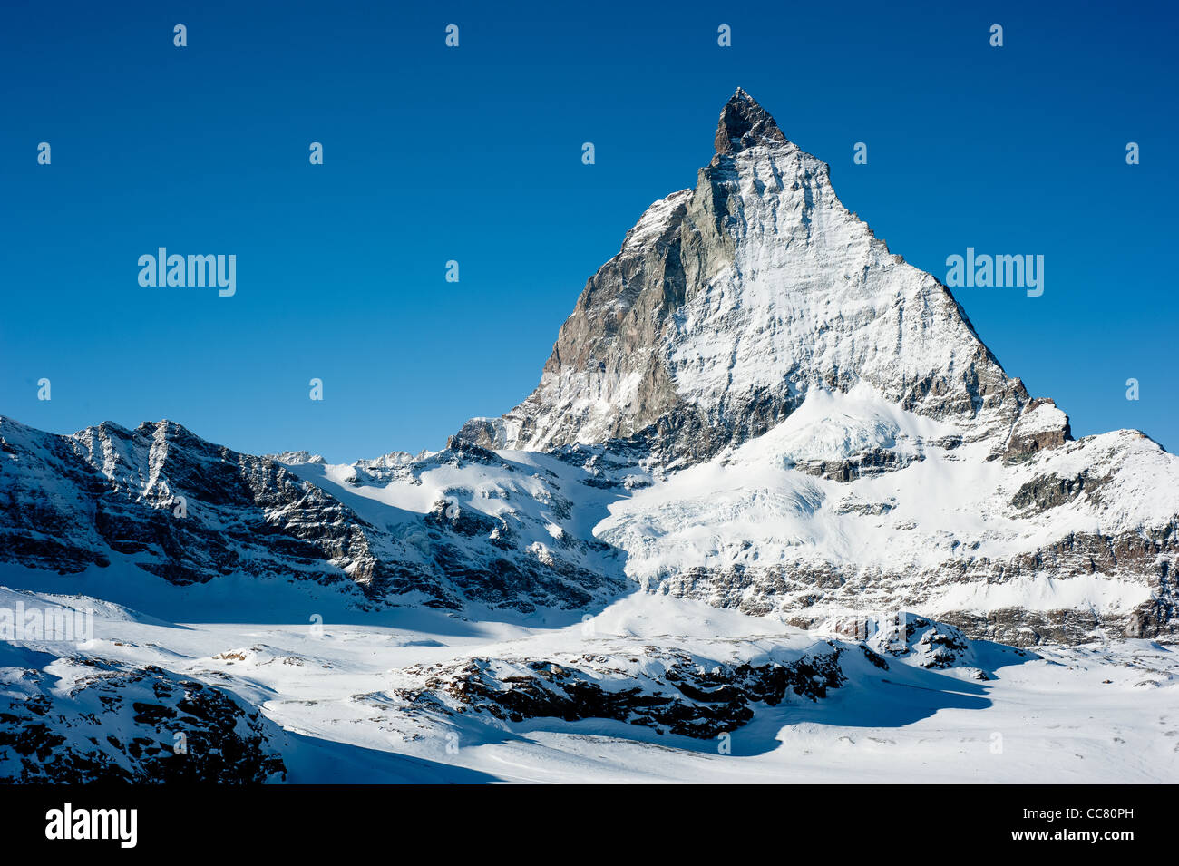 Matterhorn in Winter, view from Trockener Steg, Zermatt, Switzerland Stock Photo