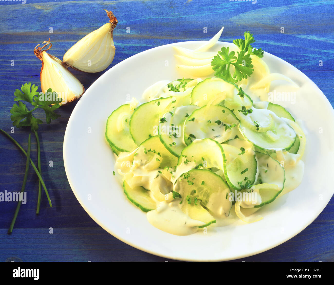 Piquant cucumber shallot salad with tarragon mustard dressing