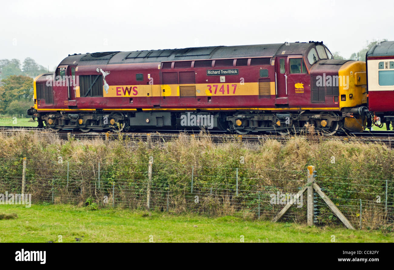 The EWS 37417 Richard Trevithick Class 37 diesel locomotive in England, UK. Stock Photo