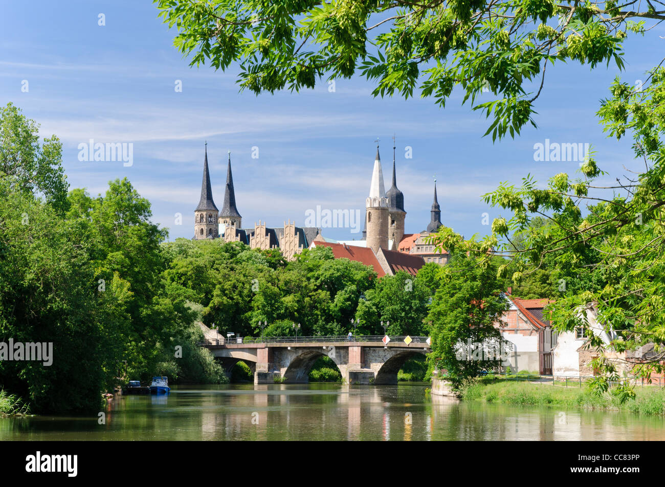 Cathedral district above Saale river with cathedral and castle ...