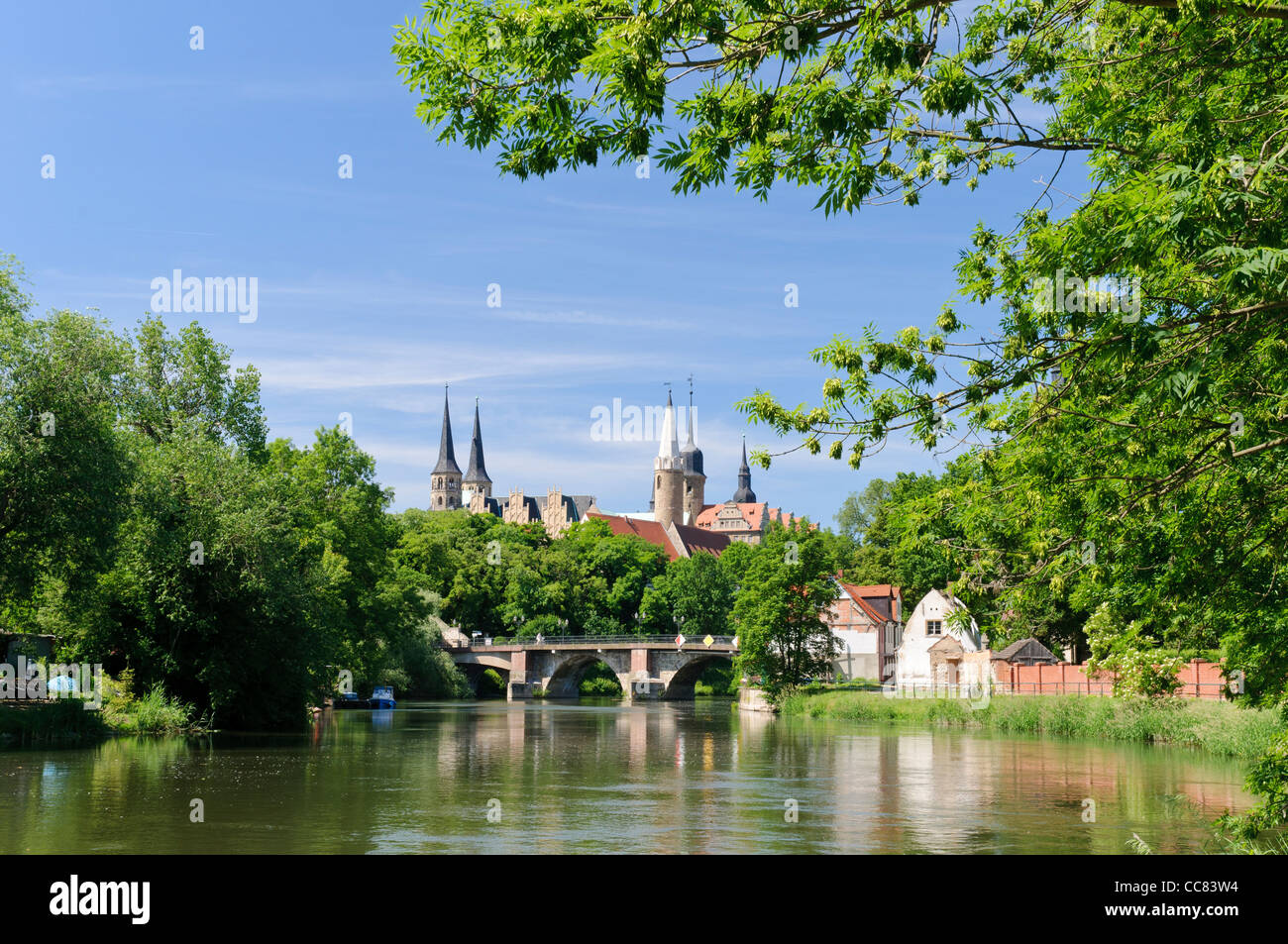 Cathedral district above Saale river with cathedral and castle, Merseburg, Saxony-Anhalt, Germany, Europe Stock Photo