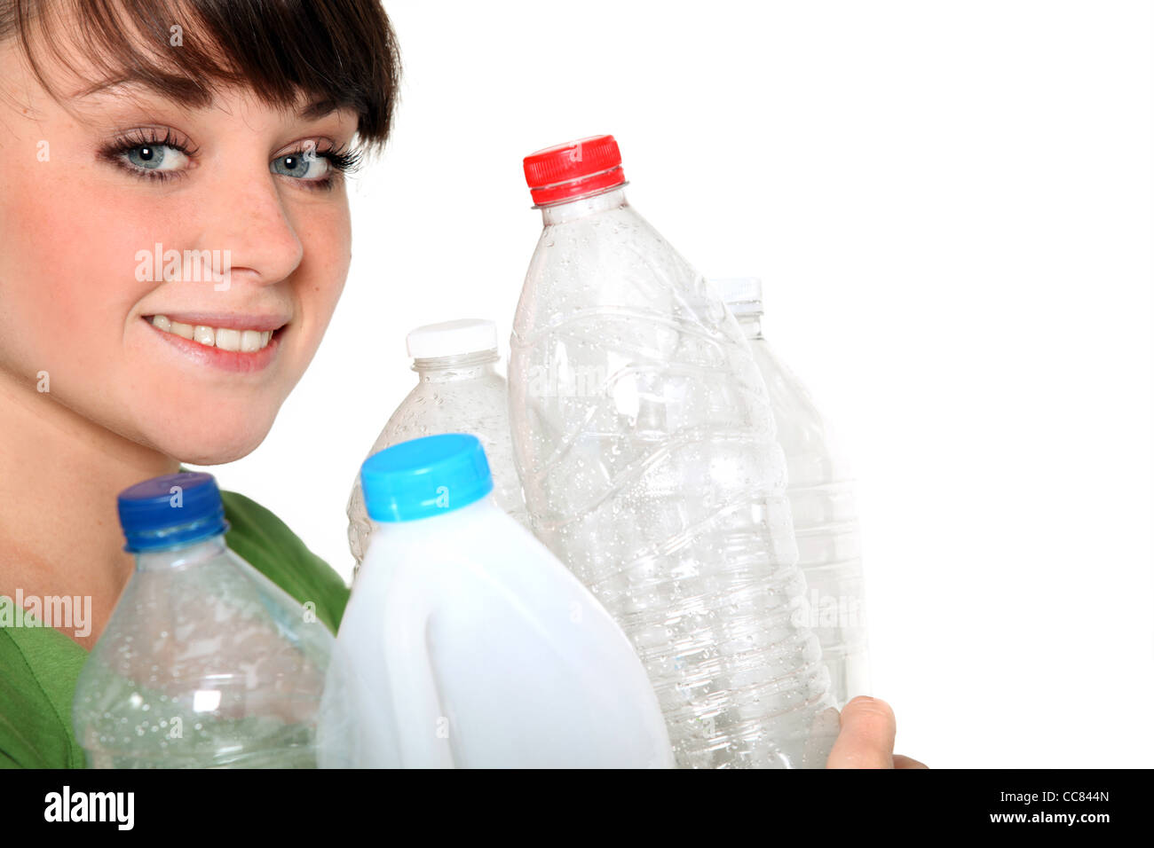 Woman holding plastic bottles Stock Photo Alamy