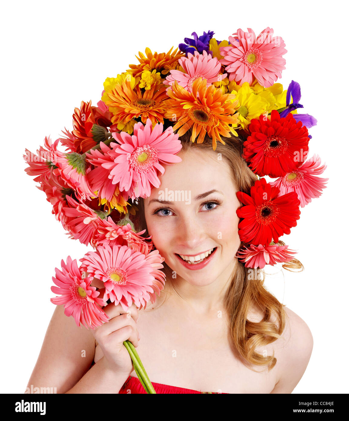 Beautiful young woman holding flowers Stock Photo - Alamy