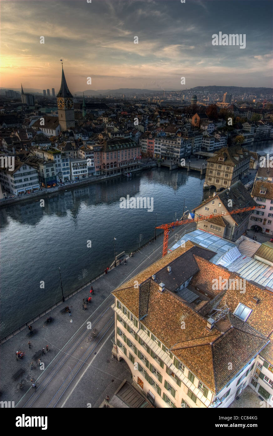 View from Grossmuenster, Zürich, Switzerland. Stock Photo