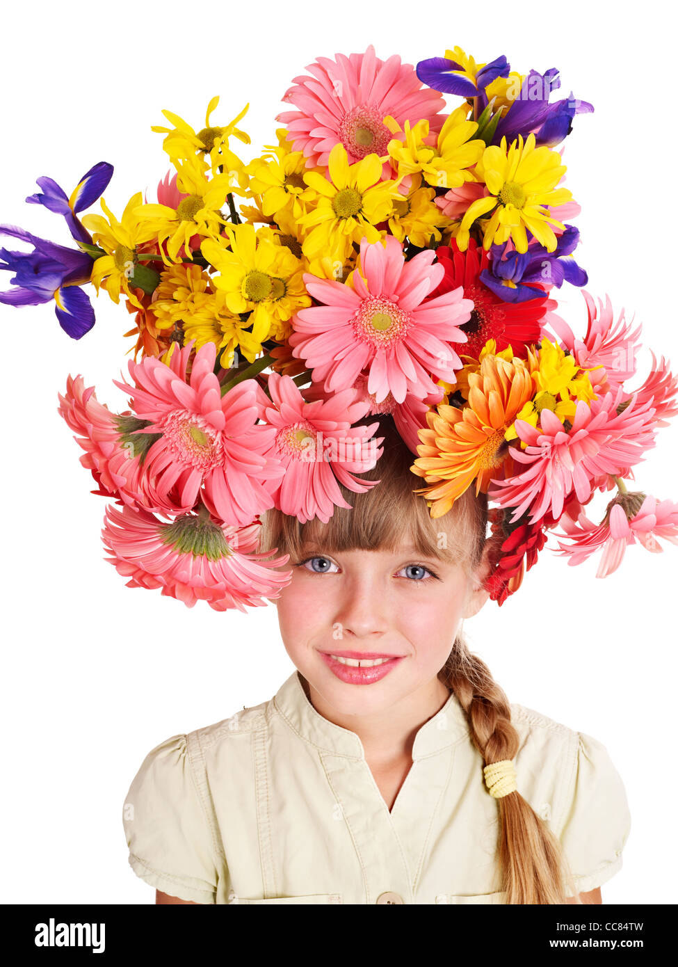Happy child holding bunch of flowers Stock Photo Alamy