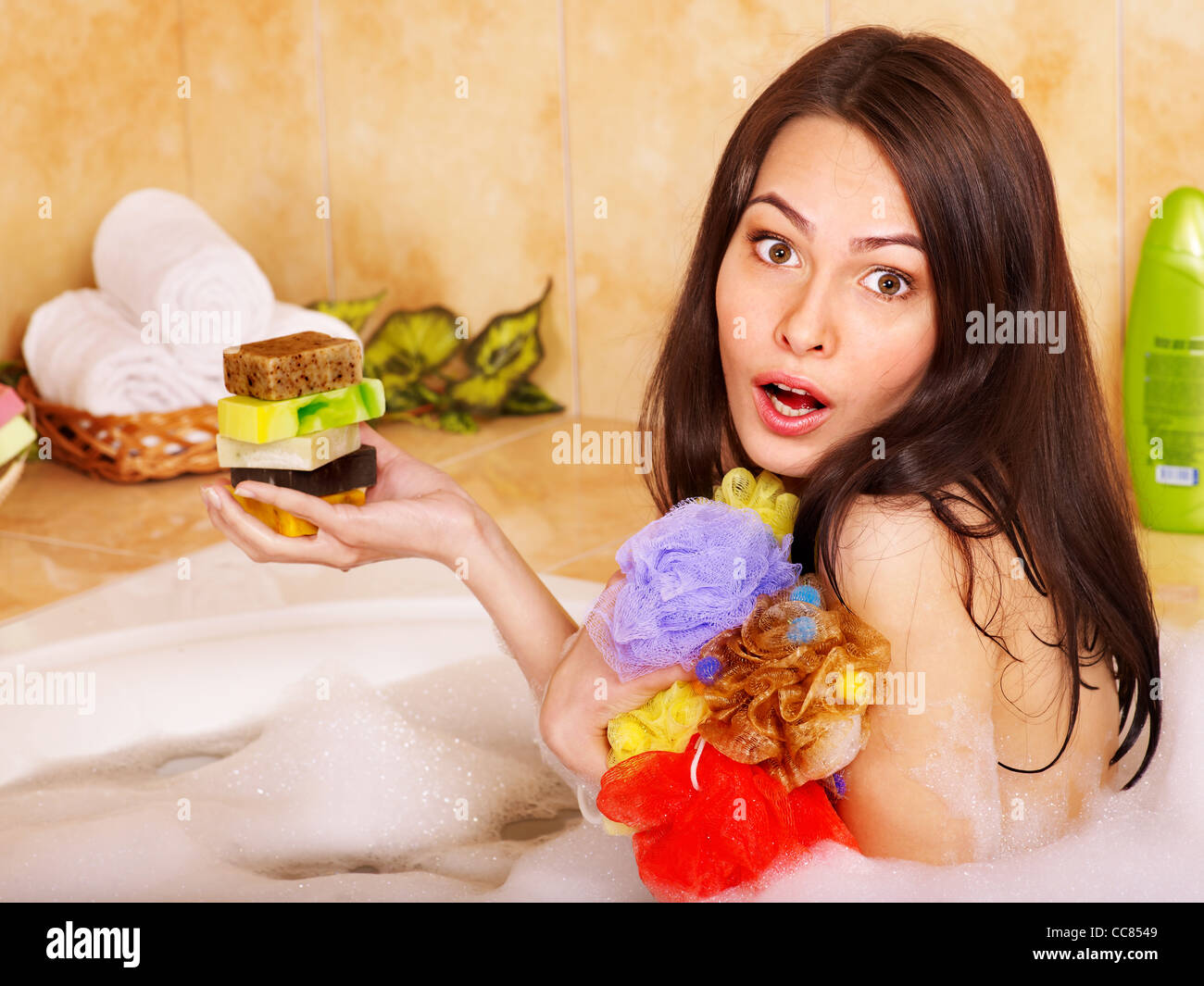 Young woman take bubble bath Stock Photo Alamy