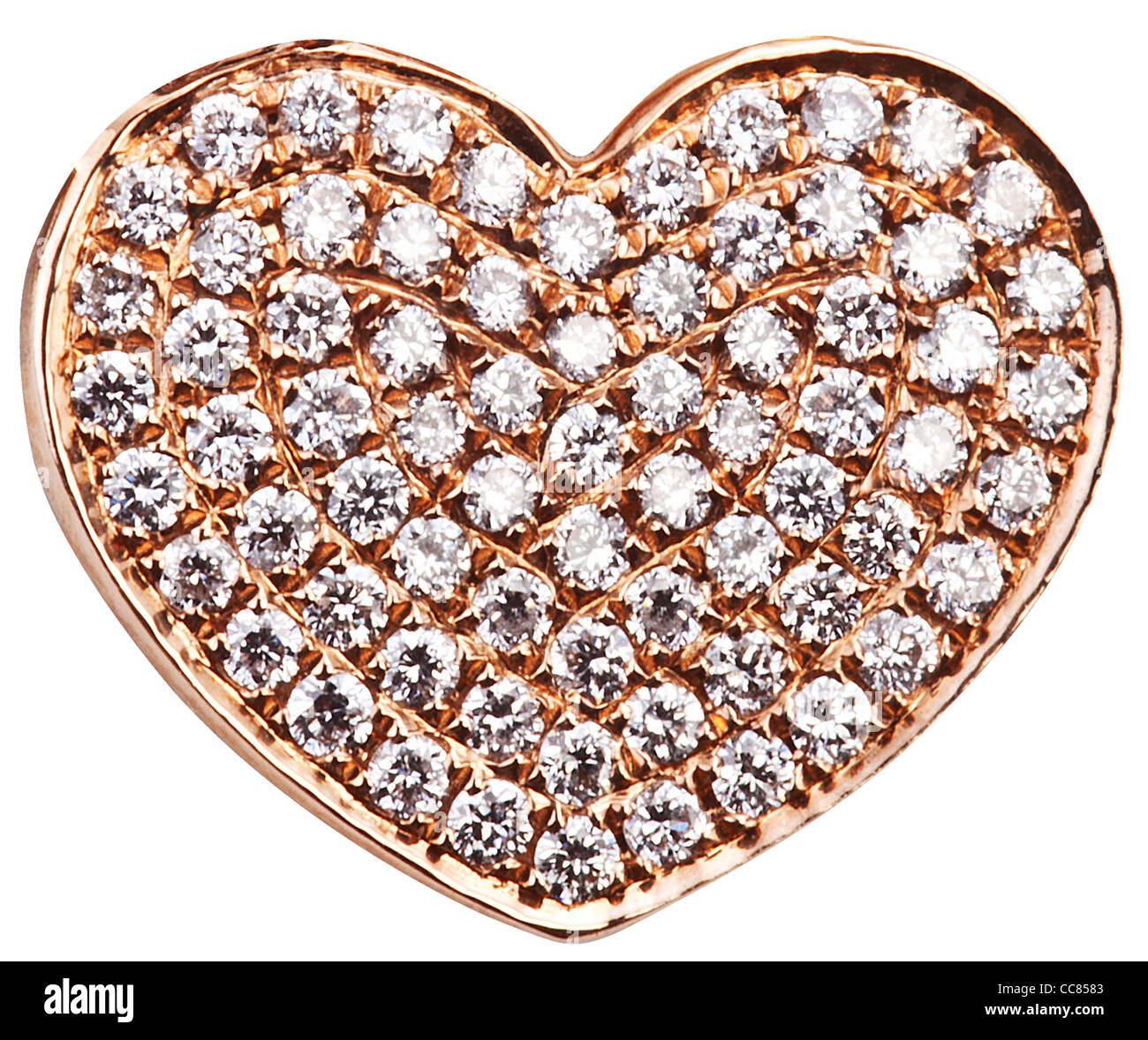 Heart in the form of diamonds on a gold surface. File contains path to cut. Stock Photo