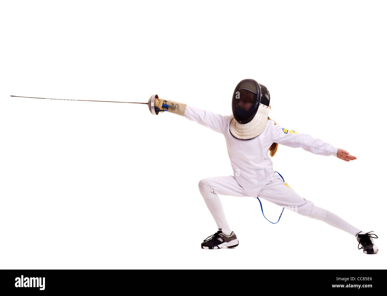 Child epee fencing lunge. Isolated Stock Photo Alamy