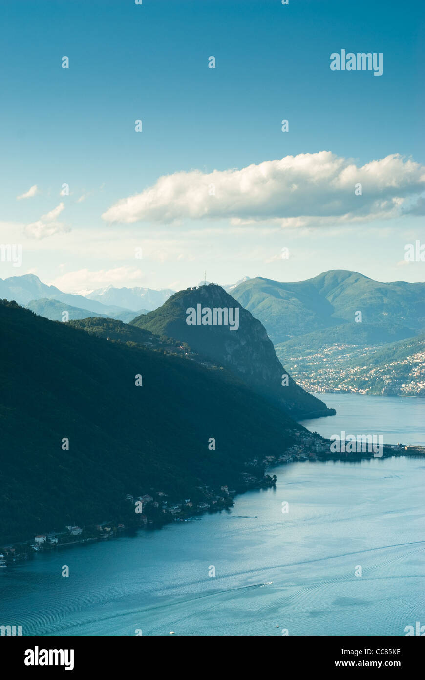 Monte San Salvatore and lake of Lugano. View from Serpiano, Tessin, Switzerland. Stock Photo