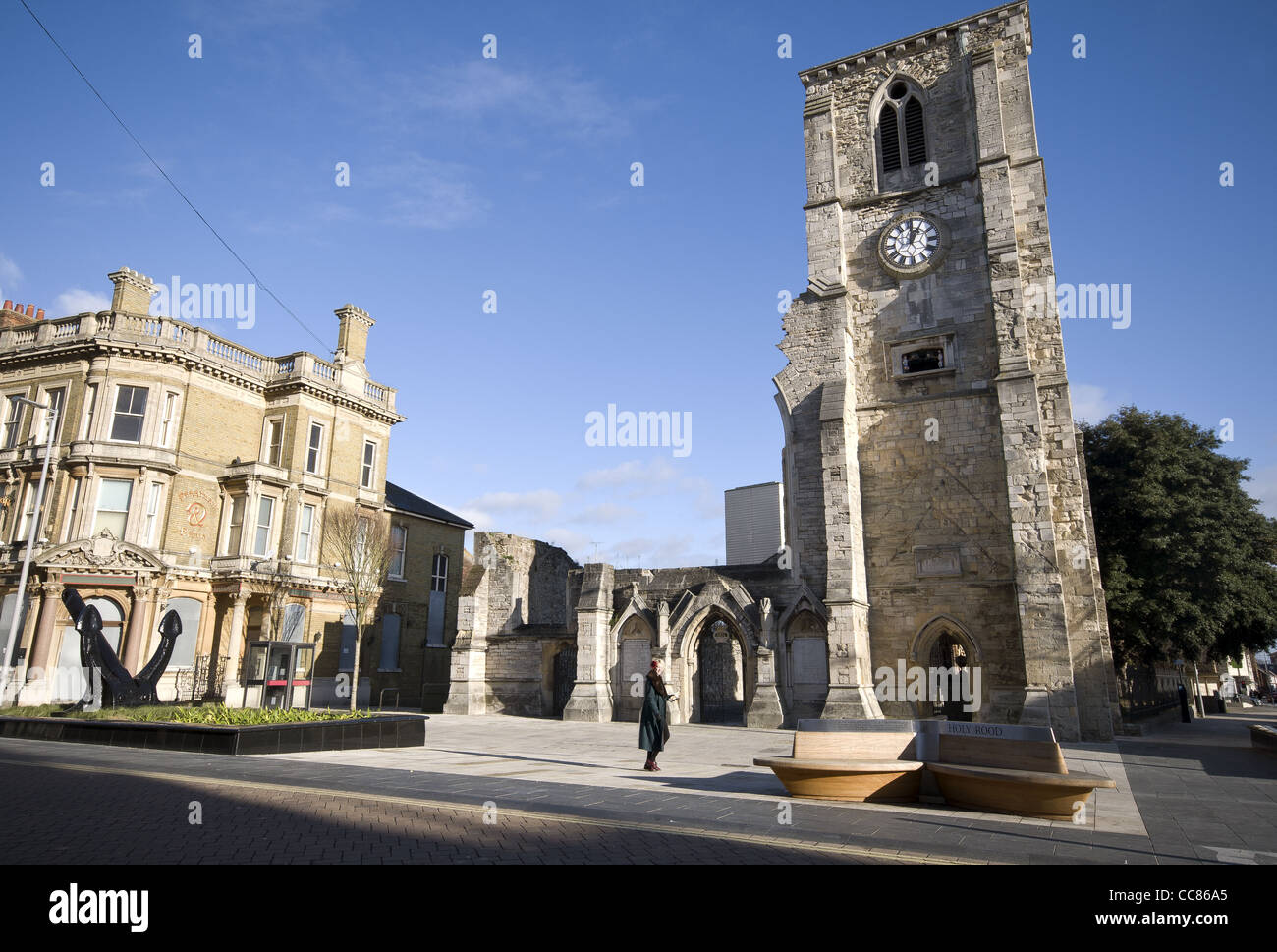 The ruin of Holy Rood Church on Southampton High Street, Hampshire, England, UK Stock Photo