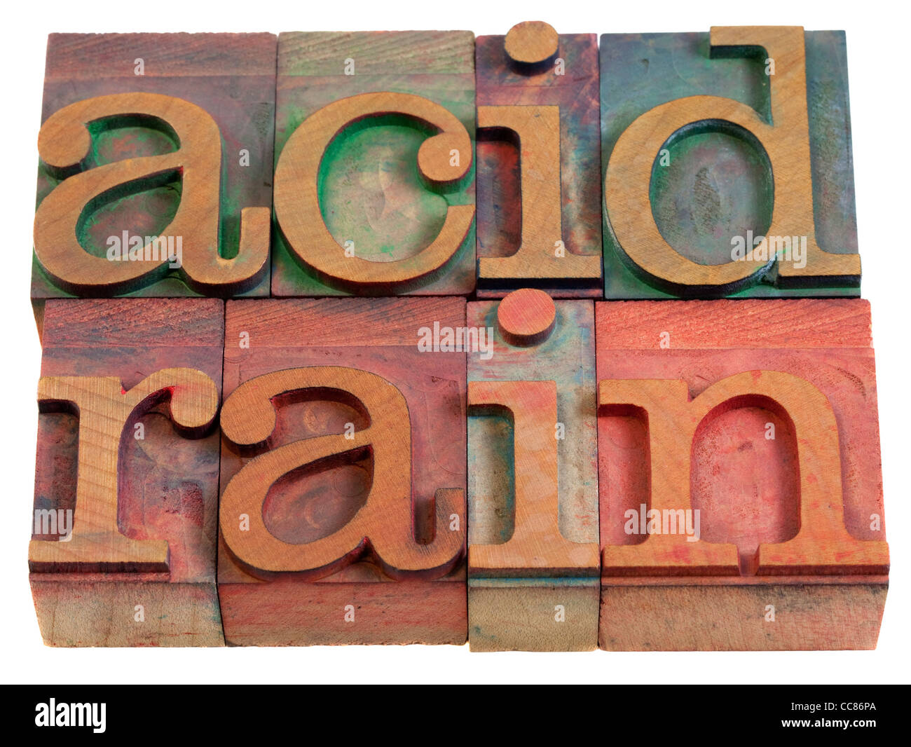 acid rain (atmospheric pollution) - words in vintage wooden letterpress printing blocks Stock Photo