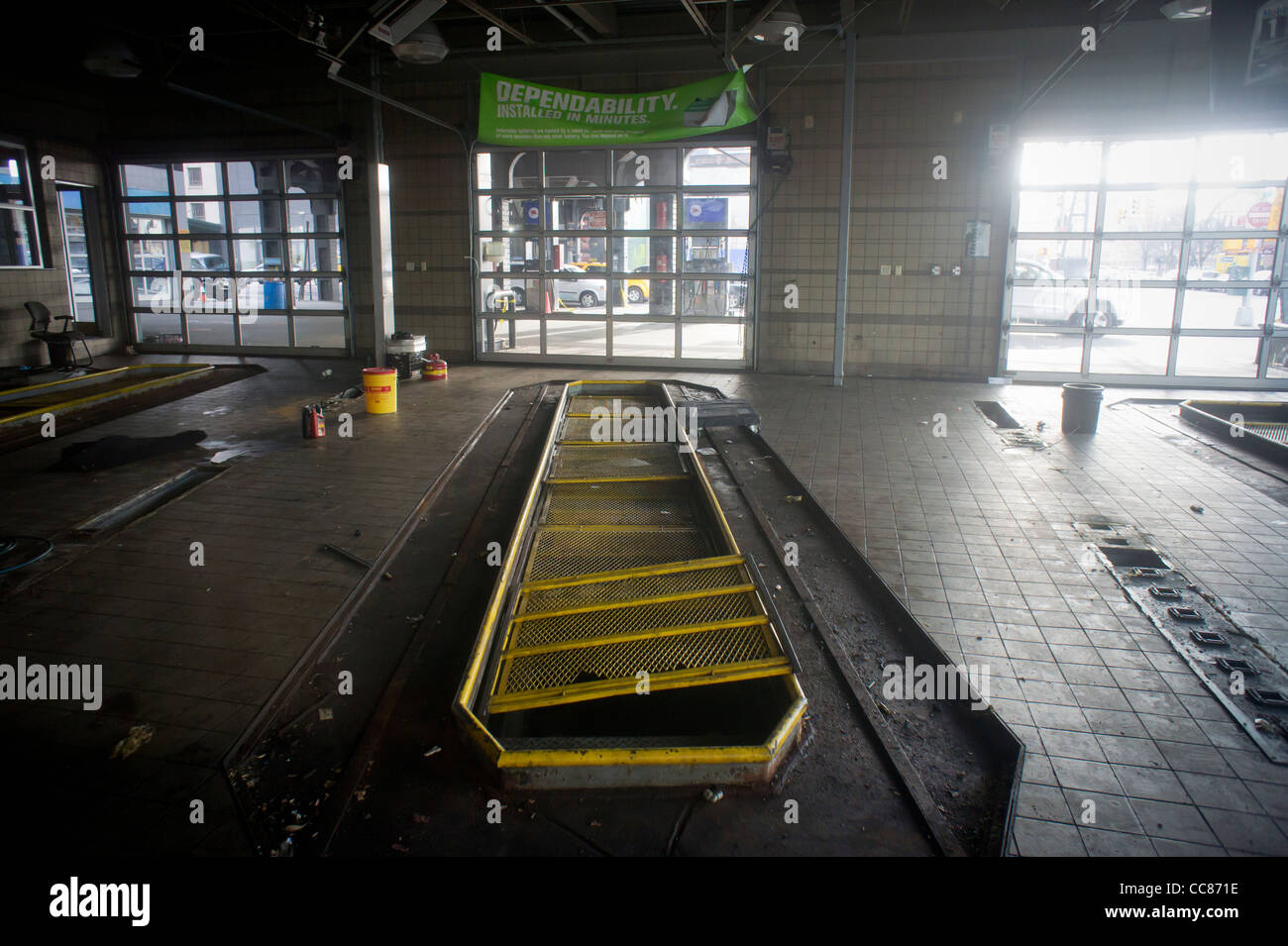 The closed Exxon Mobil station in West Chelsea in New York Stock Photo