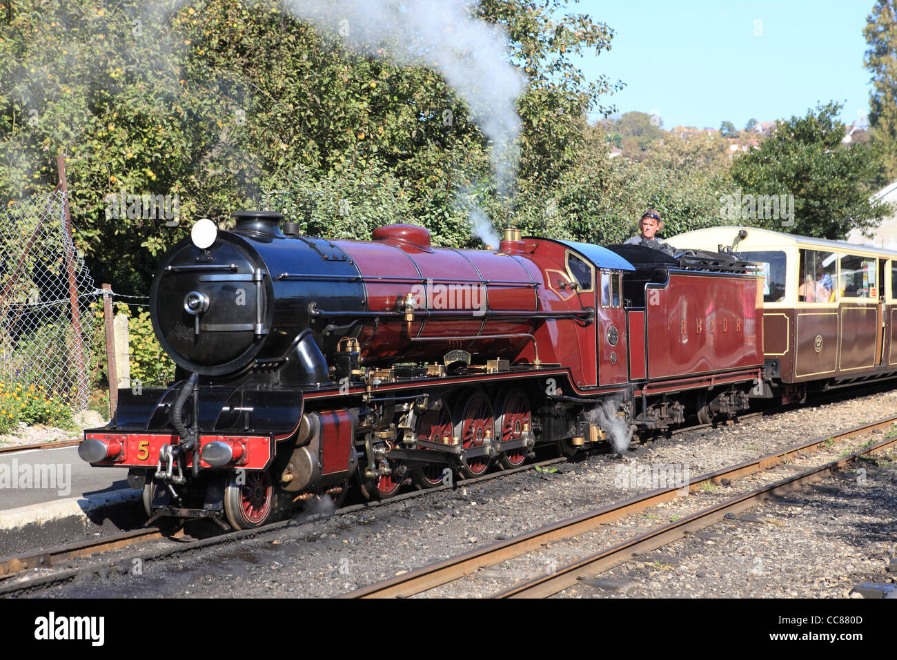 The Romney, Hythe & Dymchurch Railway in the station at Hythe, near ...