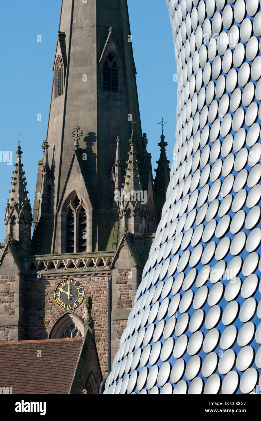Selfridges building bull ring shopping mall with St Martins church spire Birmingham West Midlands England. Stock Photo