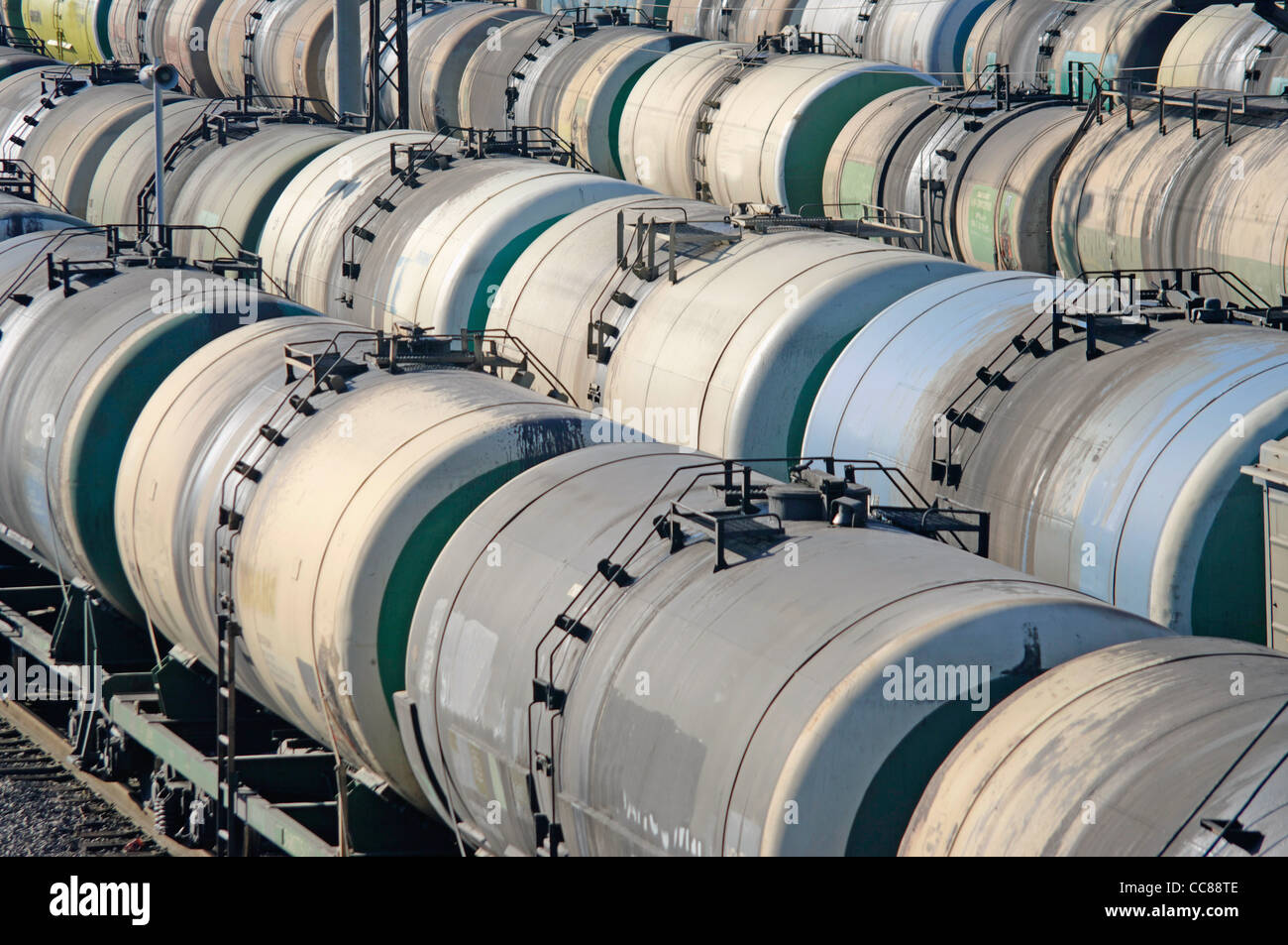 Oil transportation in the railroad tank on the station Stock Photo