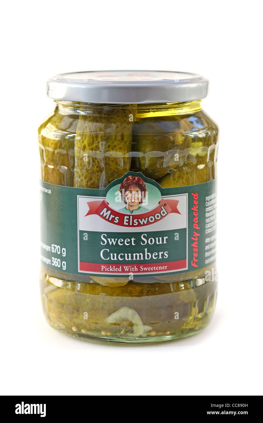 sweet sour cucumbers jar Stock Photo