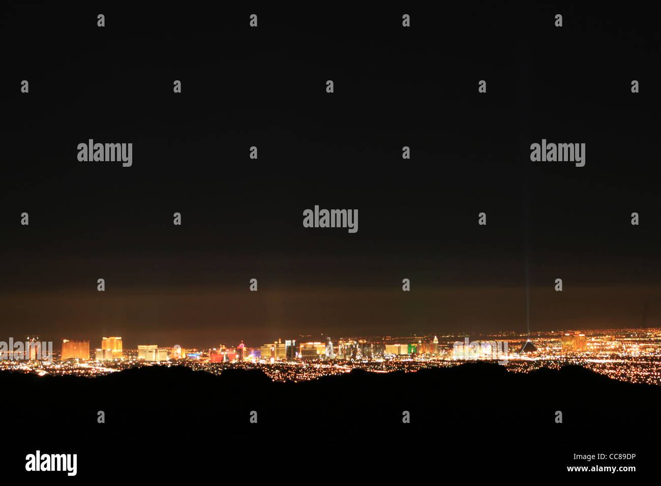 a distant view of Las Vegas skyline at night showing the strip Stock Photo