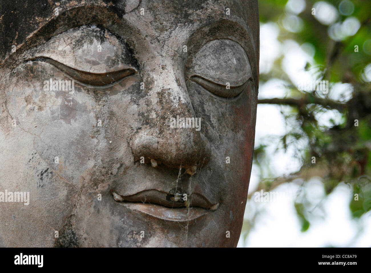Detail of a Buddha, Wat Khao Phanom Ploeng, Si Satchanalai historical park, Sukothai, Thailand Stock Photo