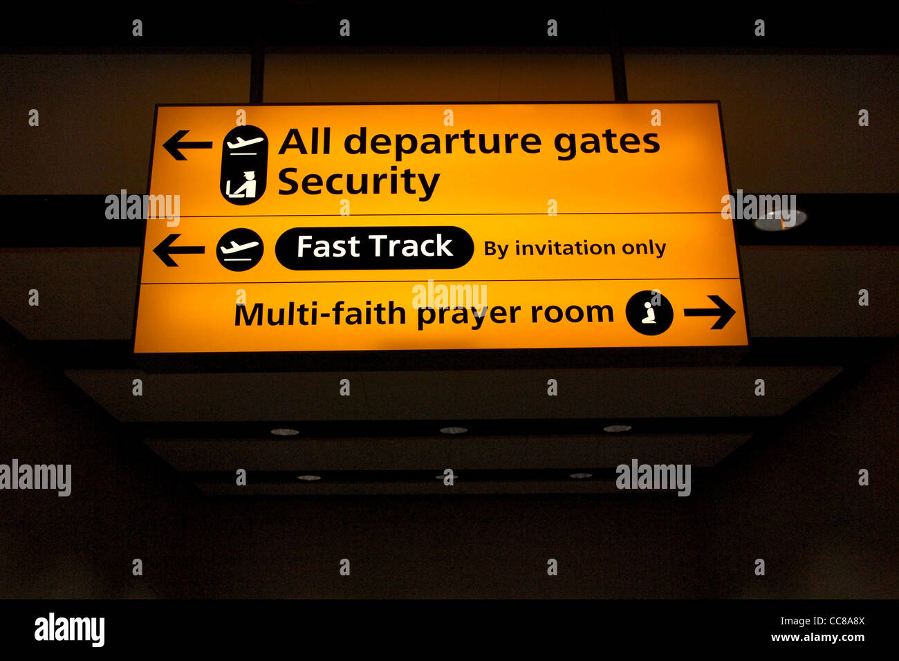uk airport multi-faith prayer room sign Stock Photo