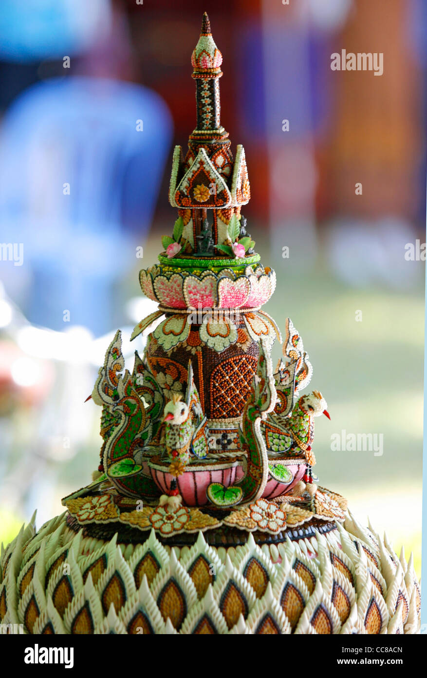 Detail of a 'krathong'. Sukhothai Historical Park, Thailand. Stock Photo