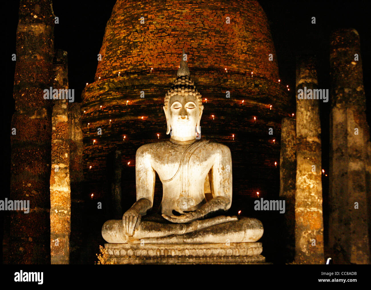 Buddha sculpture inside the Sukothai Historical park, Thailand. Stock Photo