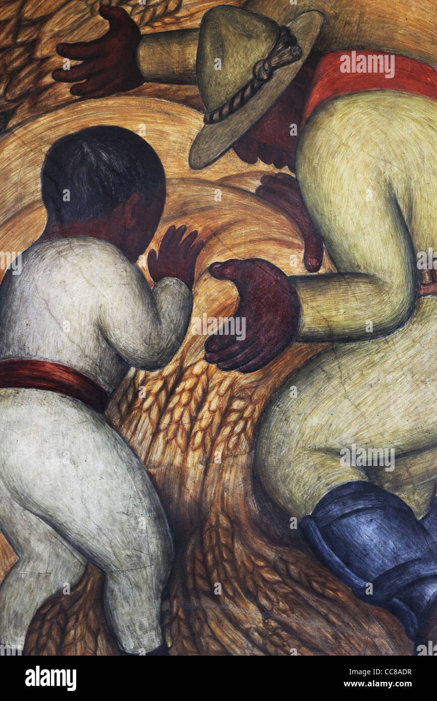 Diego Rivera murals ( wall paintings) in the Secretary of Public Education building in Mexico City Stock Photo