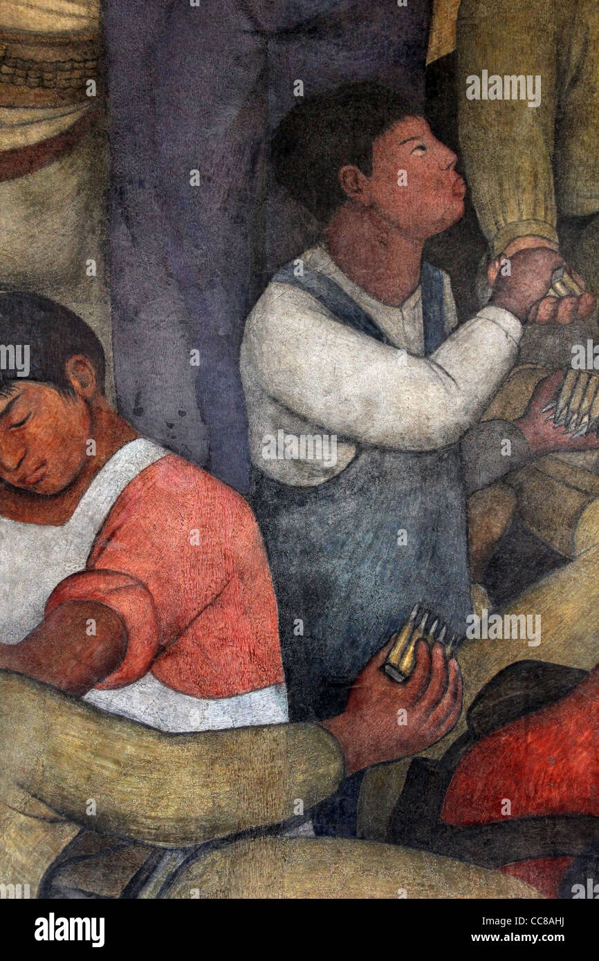 Diego Rivera murals ( wall paintings) in the Secretary of Public Education building in Mexico City Stock Photo