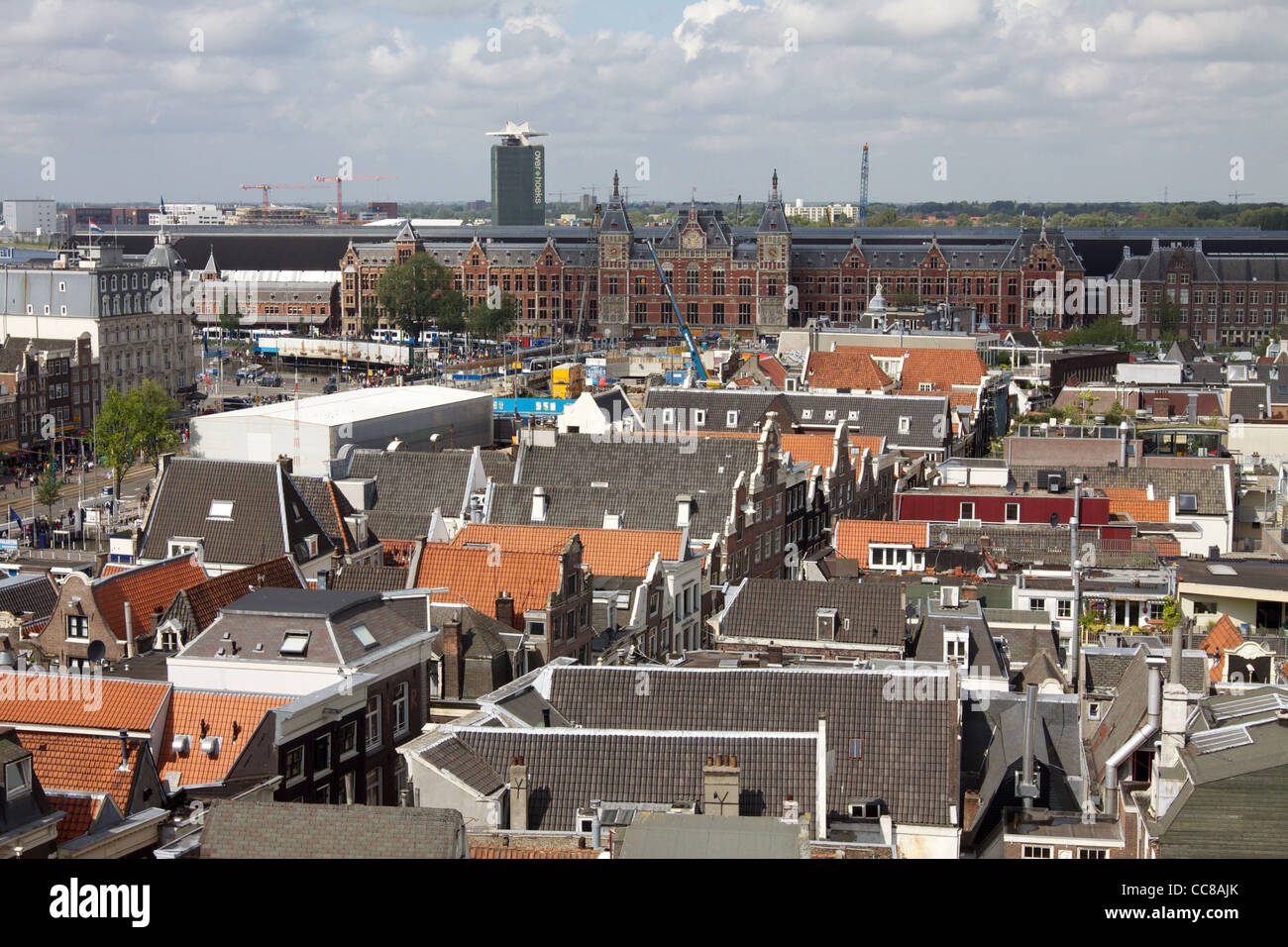 Aerial view of Amsterdam from Oude Kerk or Old Church Tower Stock Photo