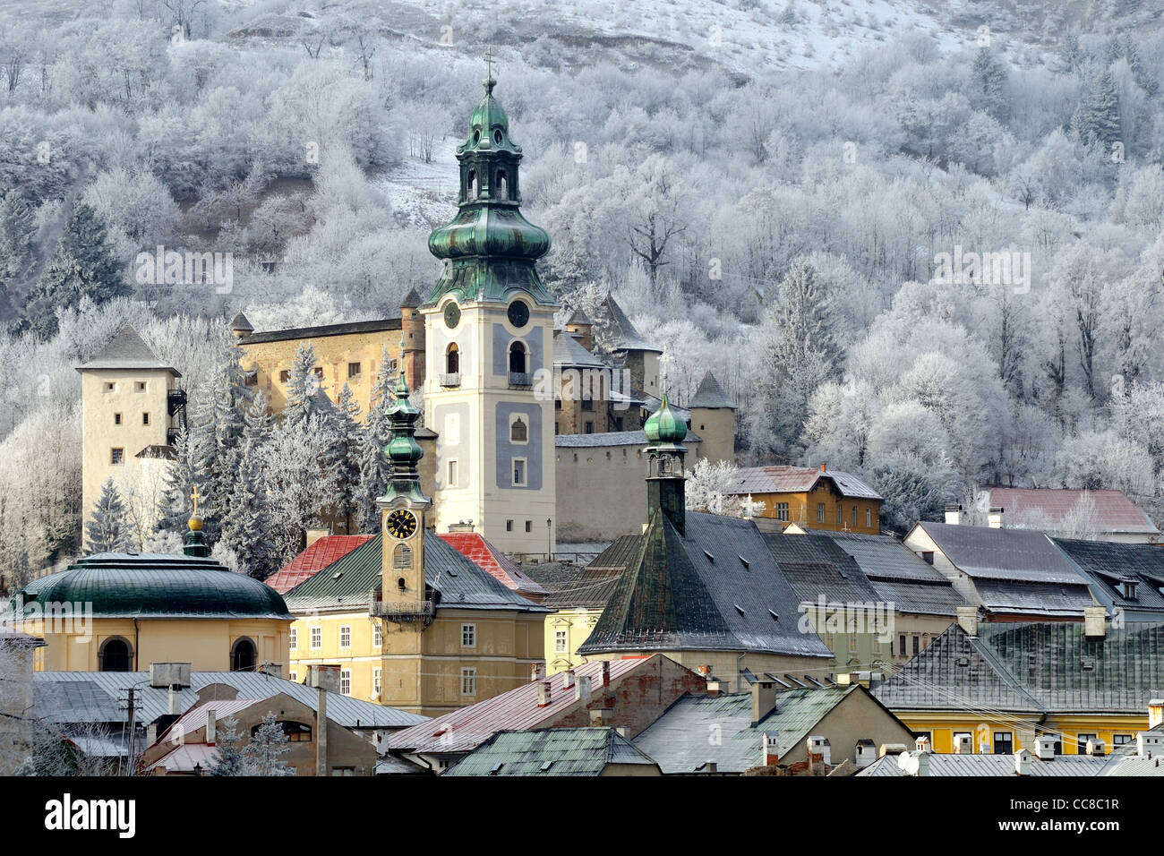 Banska Stiavnica in winter, historical mining town Slovakia UNESCO Stock Photo