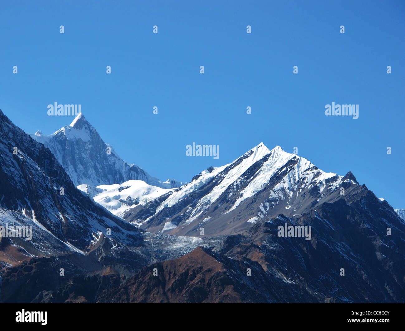 View of the Manaslu from Manang, Nepal Stock Photo