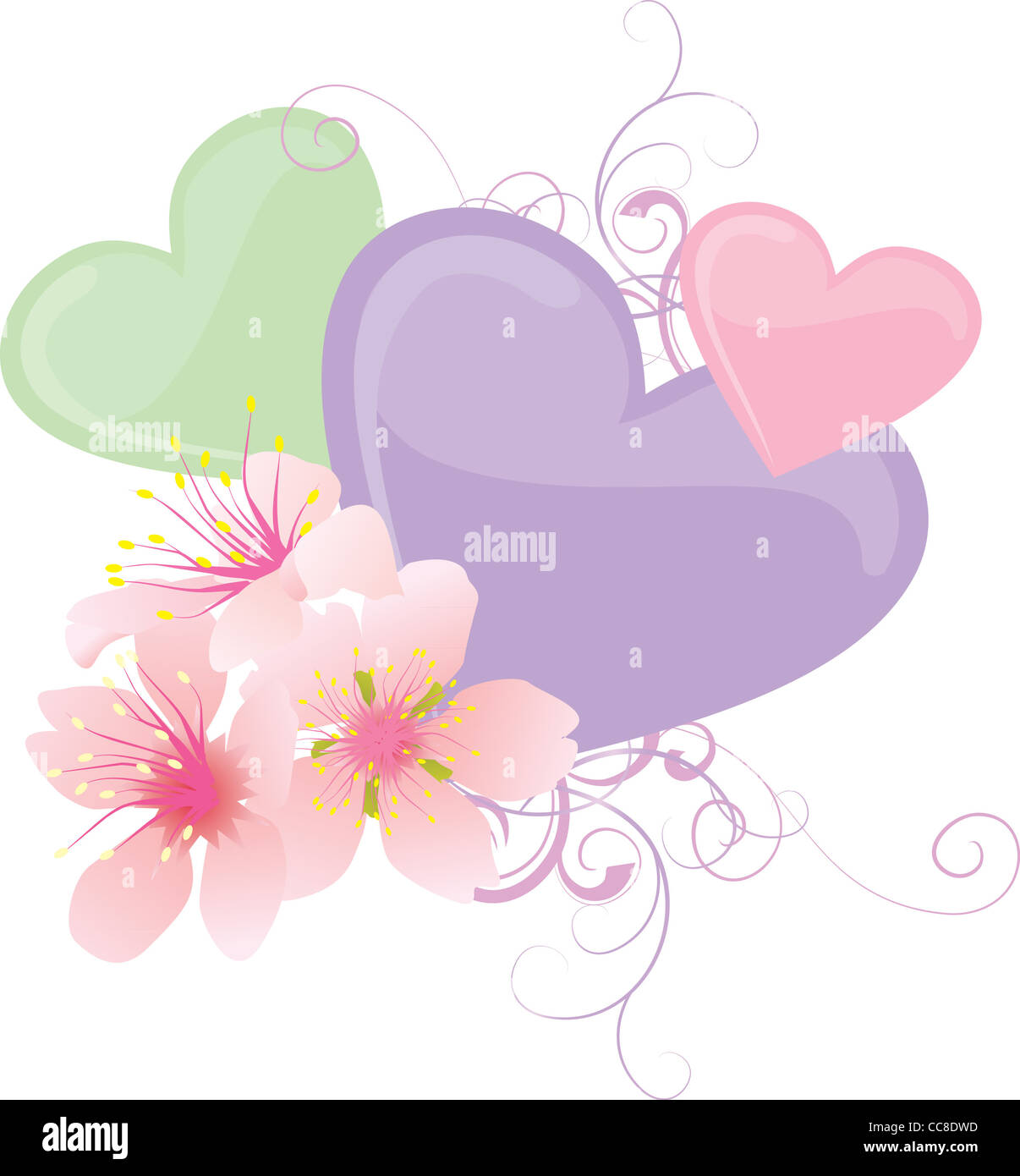 vector color hearts and pink flowers pastel illustration Stock Photo ...