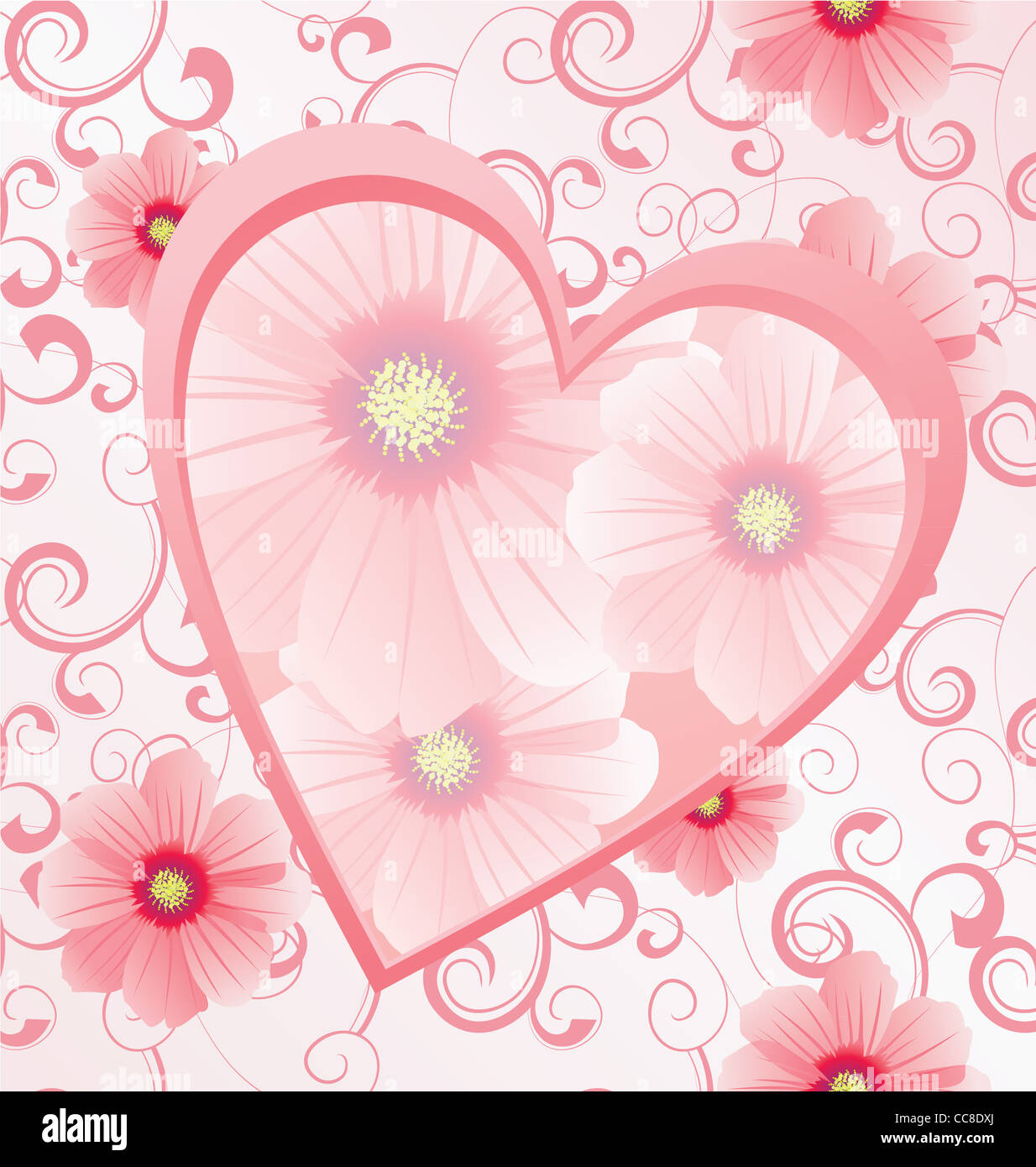 Vector pink flowers heart hi-res stock photography and images - Alamy