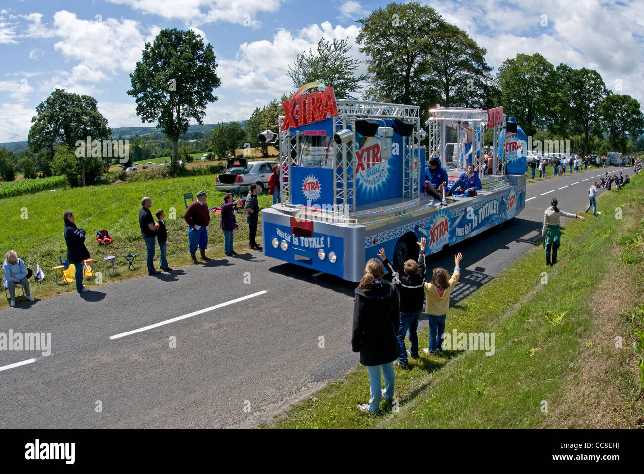 Publicity caravan of the Tour de France near Vire in the Calvados (14) departement of France Stock Photo