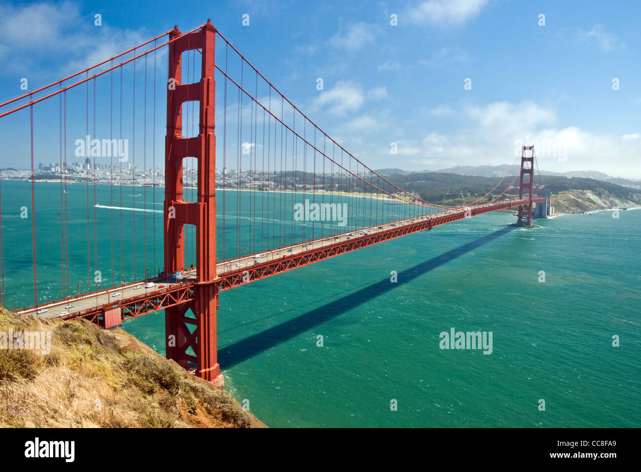 The Golden Gate Bridge in San Francisco with beautiful azure ocean in background Stock Photo