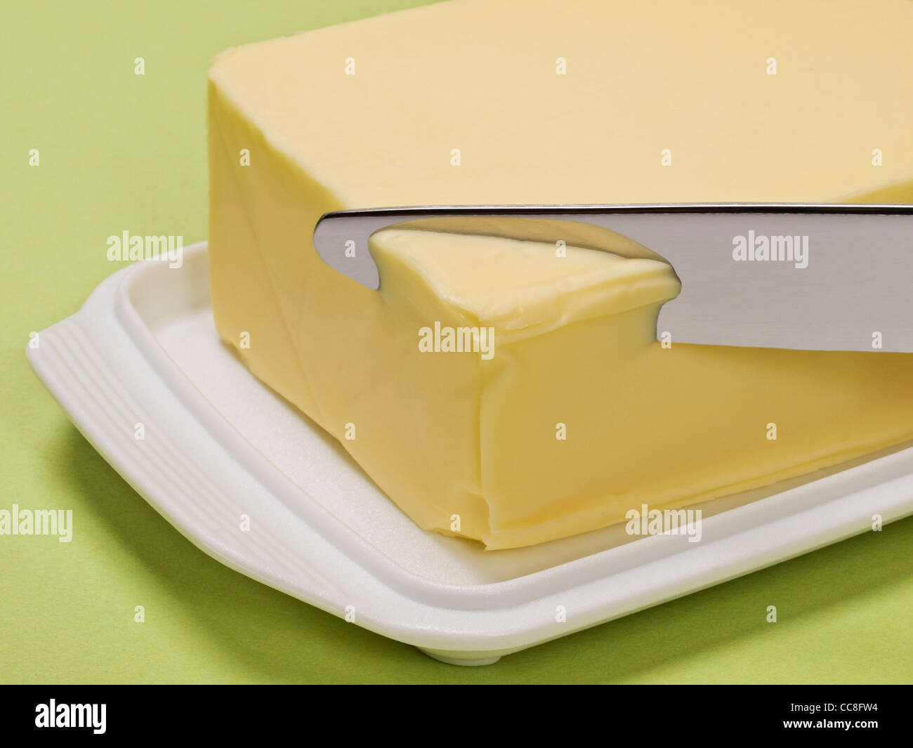 Ein Stuck Butter Wird Angeschnitten A Piece Of Butter Is Sliced Stock Photo Alamy