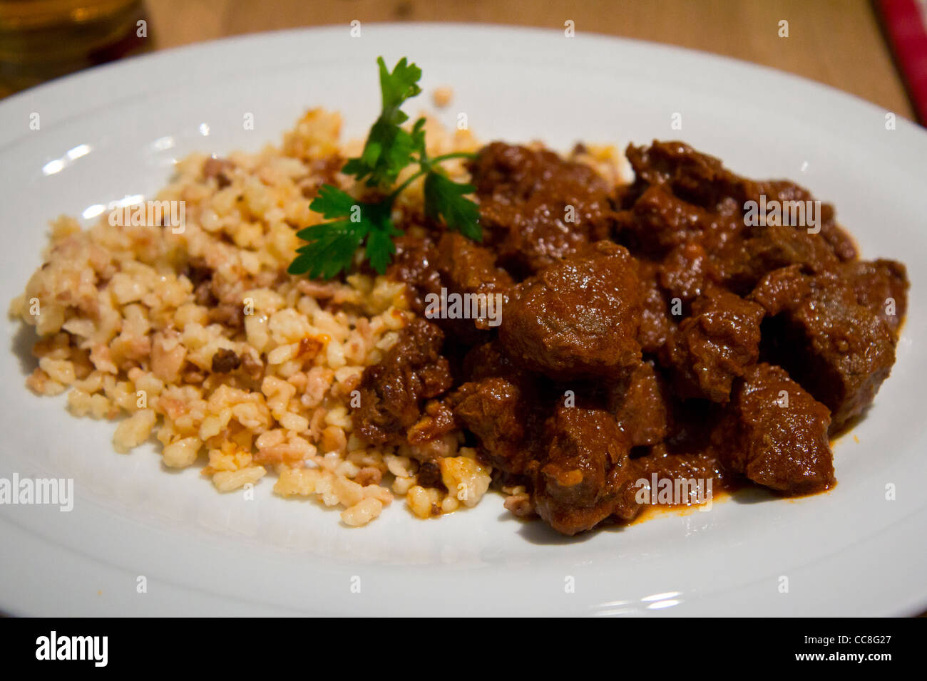 A plate of Hungarian Goulash Stock Photo