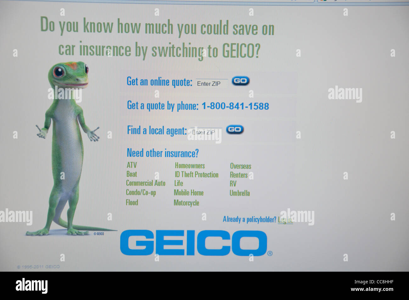 Geico website online screenshot screen shot Stock Photo - Alamy